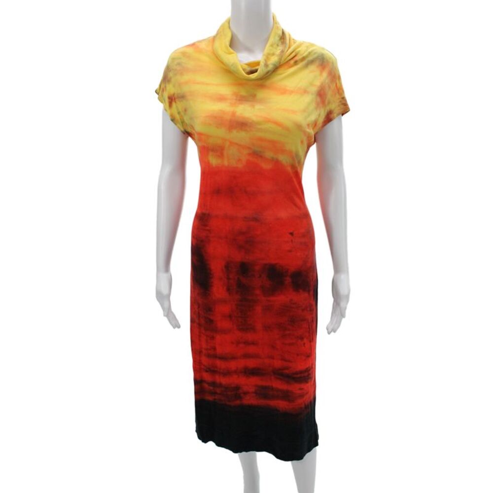 Raquel Allegra Women Sheath Dress Black Tie Dye Cowl Neck Rayon Size 0
